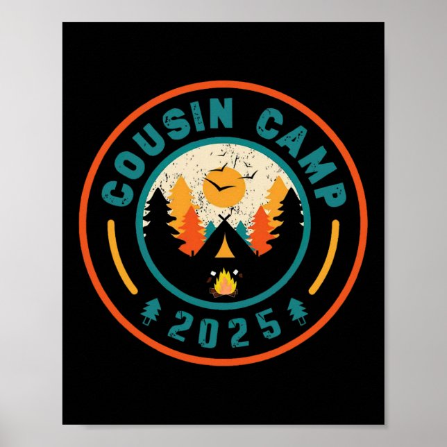 Affiche Cousin Camp 2025 Équipe de camping Feu de camp Vac (Devant)