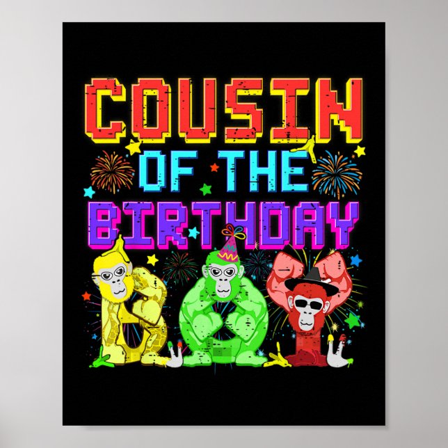 Affiche Cousin De L'Anniversaire Garçon Gorilla Jeu Cute F (Devant)