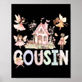 Affiche Cousine Fée Magique Fleurie Fille d'anniversaire