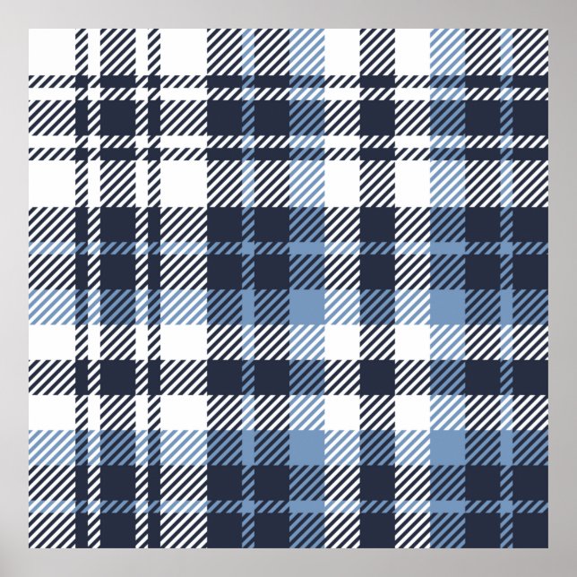 Affiche Coussin écossais moderne écossais bleu et blanc (Devant)