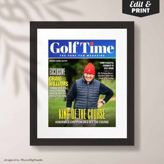Affiche Couverture de magazine de golf personnalisée, cade (Custom Golf Magazine Cover, Fun Gift for Golfer Poster)