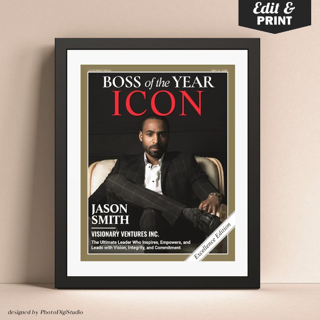 Affiche Couverture de magazine personnalisée, cadeau pour  (Custom Magazine Cover, Gift for Boss, Best Boss Ever, Boss Appreciation Gift Poster)
