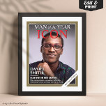 Affiche Couverture du magazine d'anniversaire, Portrait d'<br><div class="desc">Célébrez son grand jour avec cette couverture du magazine Anniversaire - Poster du portrait de l'homme de l'année! Doté d'une photo personnalisée et de titres personnalisés, ce design amusant et élégant transforme l'honneur d'anniversaire en vedette de couverture de magazine. Parfait pour les anniversaires marquants, la décoration de fête ou comme...</div>