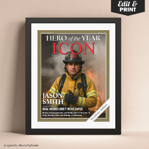 Affiche Couverture du magazine Fireman de pompier personna
