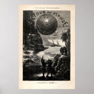 Affiche Couverture vintage de Jules Vern "Le Tour du Monde