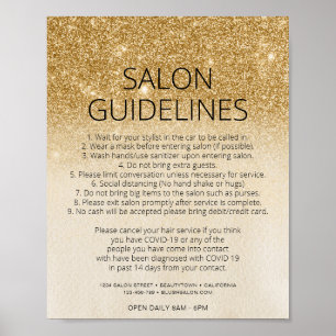 Affiche Covid Health Safety Gold Parties scintillant Coiff