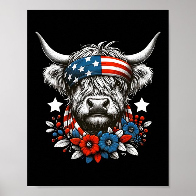 Affiche Cow 4 juillet American Flag (Devant)