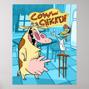 Affiche Cow and Chicken Smiling Graphic