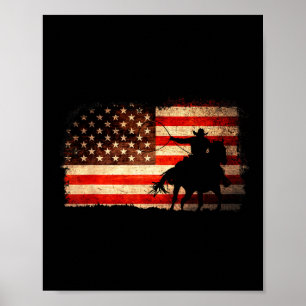 Affiche Cow-boy de Rodéo Occidental Drapeau Usa du 4