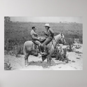 Affiche Cow-boy et homme d'affaires jouant aux dames à che