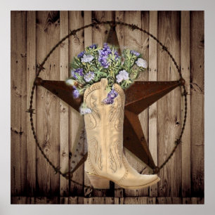 Affiche cow-girl de l'ouest fleur sauvage de la grange rus