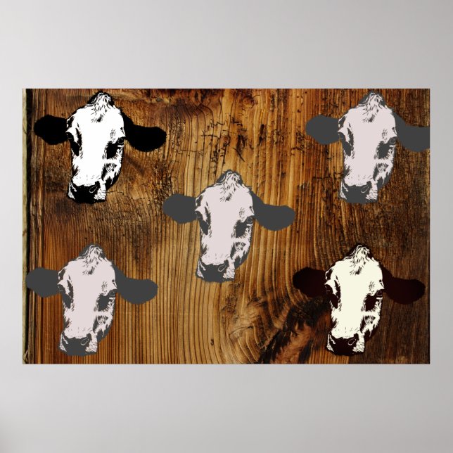 Affiche Cow Heads Pop Art Wooden Print (Devant)