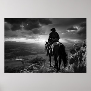 Affiche Cowboy à cheval au coucher du soleil