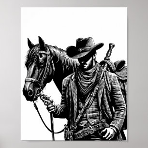 Affiche Cowboy à cheval illustration de l'art occidental
