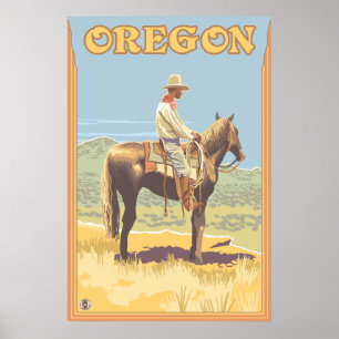 Affiche Cowboy à cheval - Oregon