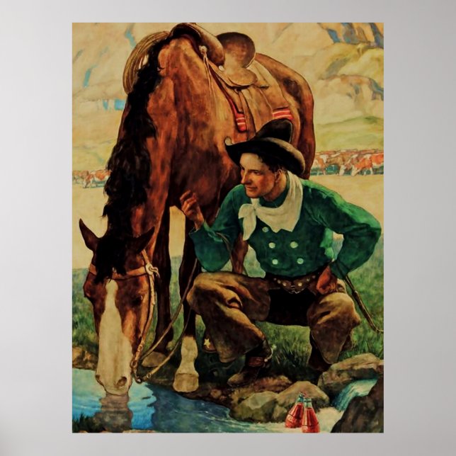 Affiche Cowboy arroser son cheval par NC Wyeth (Devant)
