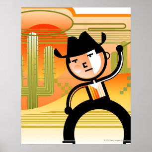 Affiche Cowboy avec lasso et cactus