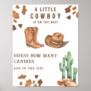 Affiche Cowboy baby shower Devine combien de bonbons