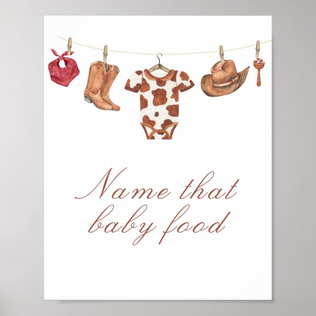 Affiche Cowboy baby shower - name that baby food (Devant)