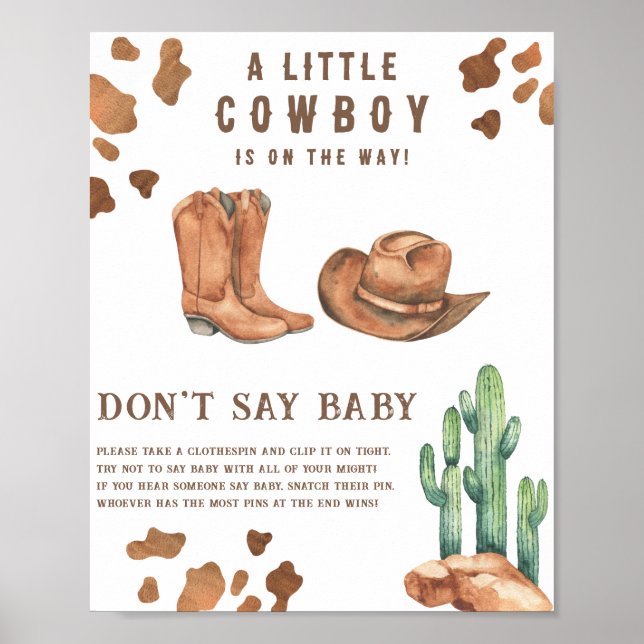Affiche Cowboy baby shower Ne dites pas bébé (Devant)