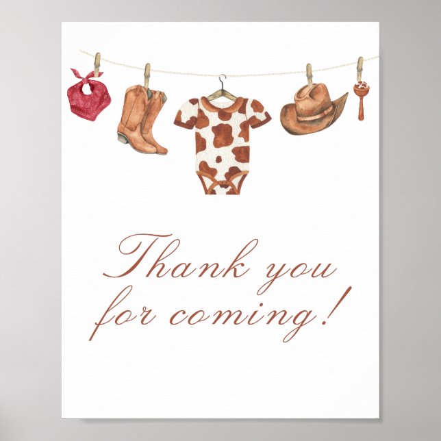 Affiche Cowboy baby shower Thank you for coming (Devant)
