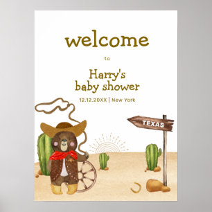 Affiche Cowboy Bear Western Cactus Baby shower Bienvenue