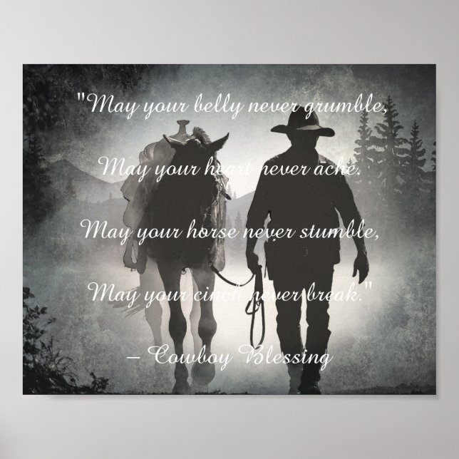 Affiche Cowboy Blessing Horse Silhouette Découpage Imprime (Devant)