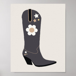 Affiche Cowboy Boot 04 Noir Et Crème