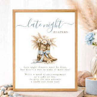 Affiche Cowboy Bow Western Baby Shower Late Night Diapers