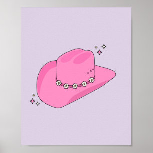 Affiche Cowboy Casquette Preppy Violet Et Rose