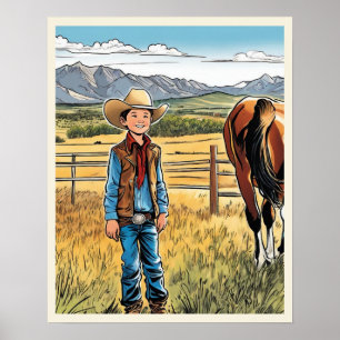 Affiche Cowboy Cattle Ranch Young Boy Graphic Art
