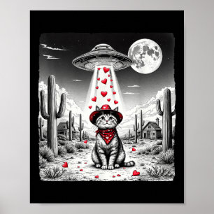 Affiche Cowboy Chat Ufo Mème Drôle Chat Ufos Valentines Da