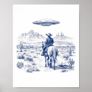 Affiche Cowboy Cheval À Cheval En Haut Du Désert Cactus We
