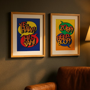 Affiche Cowboy contre ninja pop art primaire