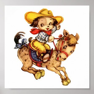 Affiche Cowboy de chiot sur son cheval