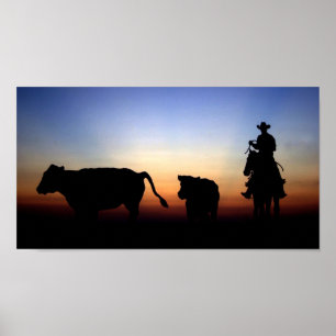 Affiche Cowboy de coucher du soleil