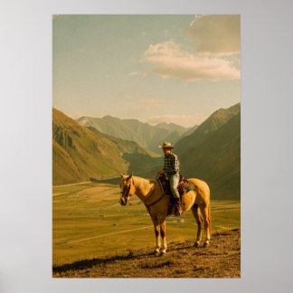 Affiche Cowboy de l'Ouest & Cheval Palomino | Montagne Vin