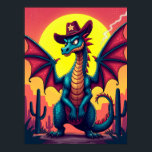 Affiche Cowboy Dragon Showdown - Funny Pop Art Imaginaire<br><div class="desc">Cette affiche raconte l'histoire de Sheriff Sparky, un dragon féroce au côté comique. Le petit casquette de cowboy étoilé sur sa tête massive est la clé, c'est le petit détail hilarant qui transforme une bête mythique en homme de loi d'un fantastique Occident sauvage. L'art est spécial parce qu'il mélange brillamment...</div>