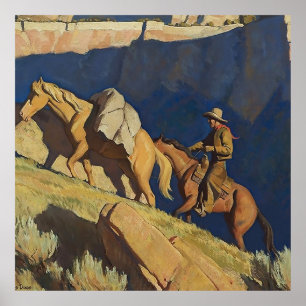 Affiche « Cowboy et cheval de bât » par Maynard Dixon