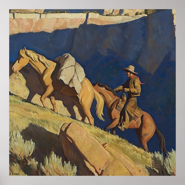 Affiche « Cowboy et cheval de bât » par Maynard Dixon (Devant)