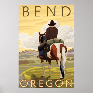 Affiche Cowboy & Horse - Bend, Oregon