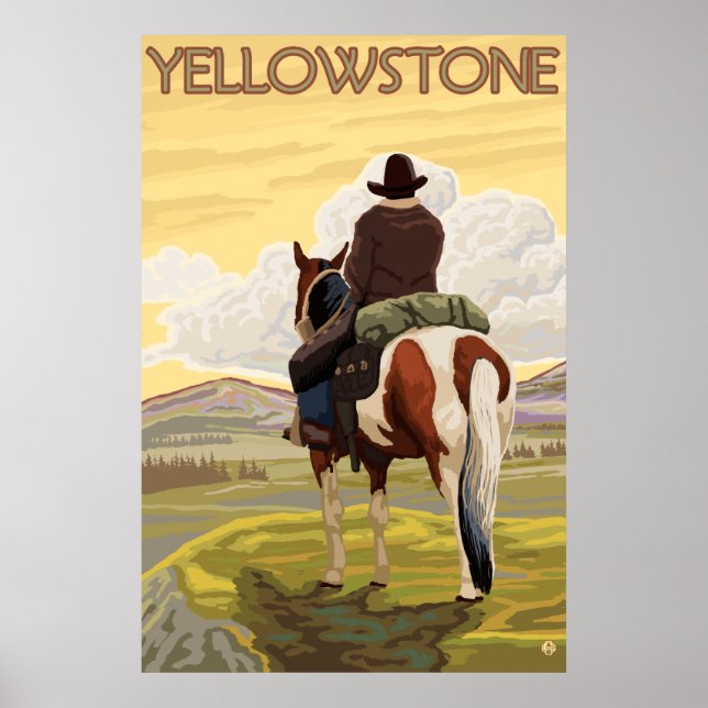 Affiche Cowboy & Horse - Parc national de Yellowstone (Devant)