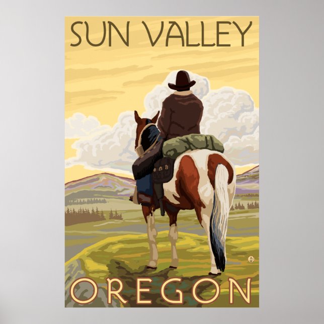 Affiche Cowboy & Horse - Sun Valley, Idaho (Devant)