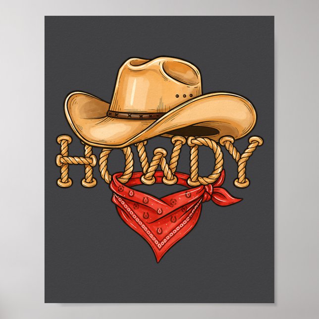 Affiche Cowboy Howdy Rope Hat Bandana Western Rodeo Design (Devant)