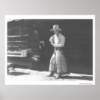 Affiche Cowboy mangeant d'une canette de beurre d'arachide