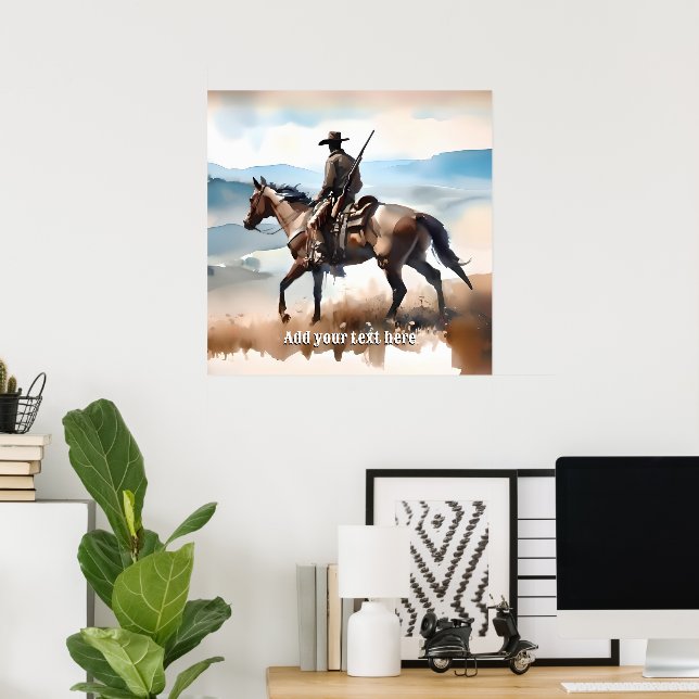 Affiche Cowboy moderne chevauchant un cheval (Bureau à domicile)