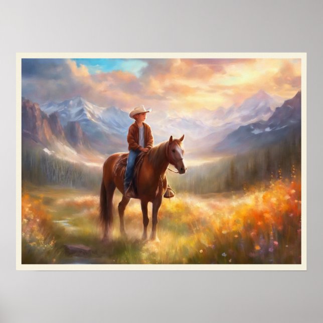 Affiche Cowboy Mountain Valley Boy's Bedroom Art (Devant)
