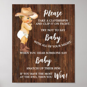 Affiche Cowboy Ne dites pas Bébé Baby shower de linge de m