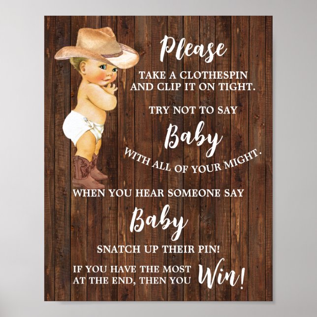 Affiche Cowboy Ne dites pas Bébé Baby shower de linge de m (Devant)
