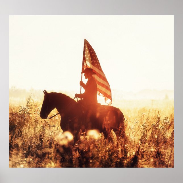 Affiche Cowboy Portrait USA Flag Thème. (Devant)